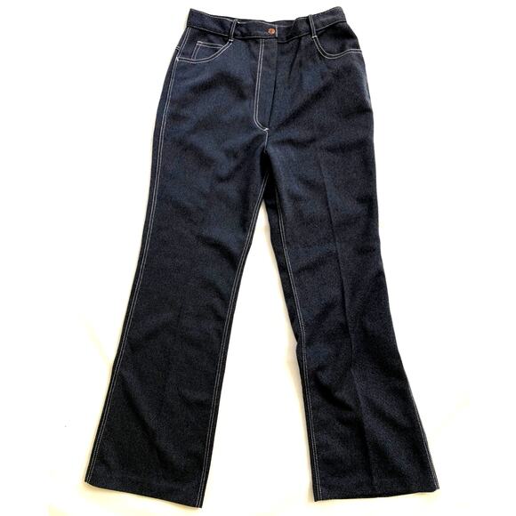 Vintage Western Flare Pants Sears, Dark Blue "Denim Look" Stretch 1970s Retro - Picture 1 of 13